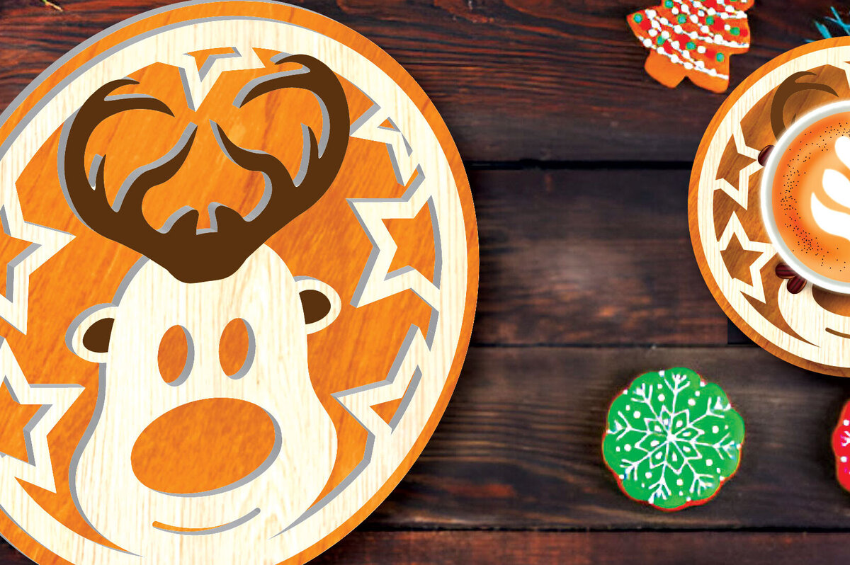 Σετ των 2 Intra απο ξύλο plywood 3mm-4mm πάχος Christmas Cup Coaster Cut  Δίασταση 15x15 cm INTRAFABR-108042423