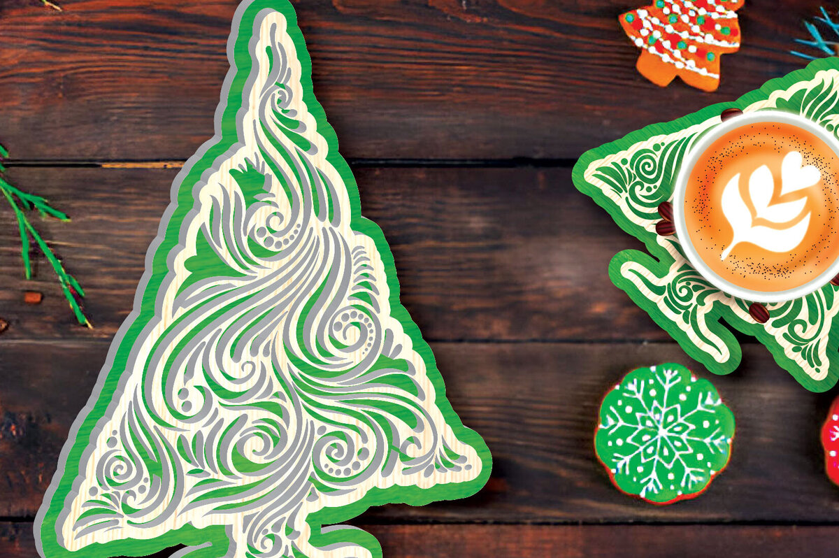 Σετ των 3 Intra απο ξύλο plywood 3mm-4mm πάχος Christmas Cup Coaster Cut  Δίασταση 15x15 cm INTRAFABR-108042287