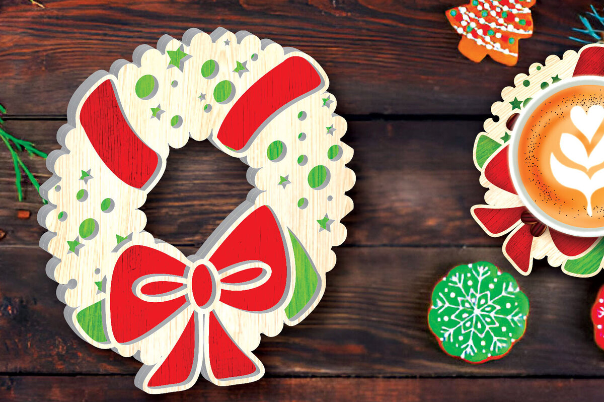 Σετ των 2 Intra απο ξύλο plywood 3mm-4mm πάχος Christmas Cup Coaster Cut  Δίασταση 15x15 cm INTRAFABR-108042349