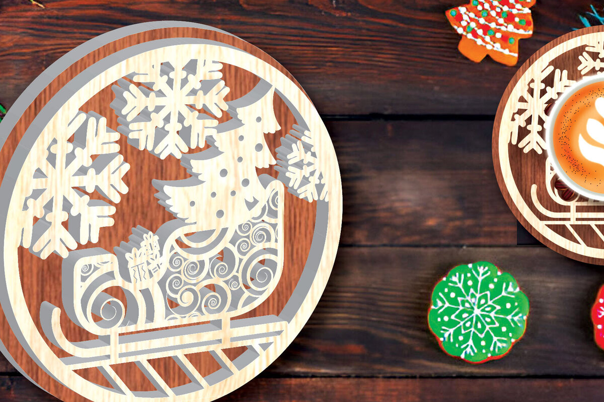 Σετ των 2 Intra απο ξύλο plywood 3mm-4mm πάχος Christmas Cup Coaster Cut  Δίασταση 15x15 cm INTRAFABR-108042367