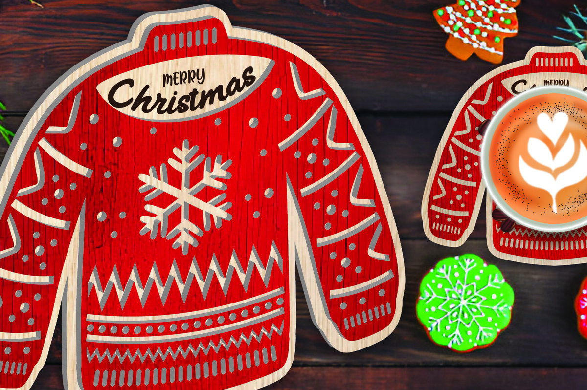 Σετ των 2 Intra απο ξύλο plywood 3mm-4mm πάχος Christmas Cup Coaster Cut  Δίασταση 15x15 cm INTRAFABR-107978186