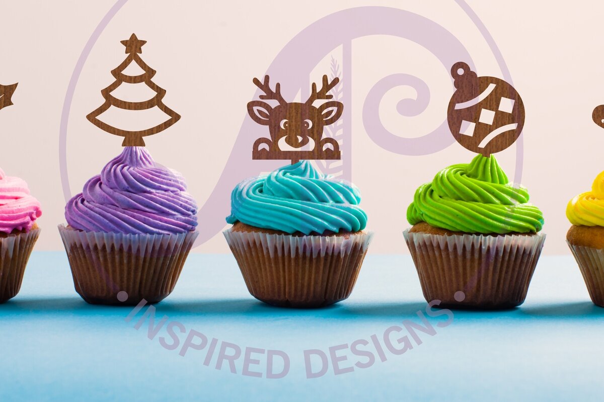 Σετ των 3 Intra απο ξύλο plywood 3mm-4mm πάχος Χριστουγεννιάτικα Cupcake , 12 Σχέδια SV Δίασταση 15x15 cm INTRAFABR-95430832