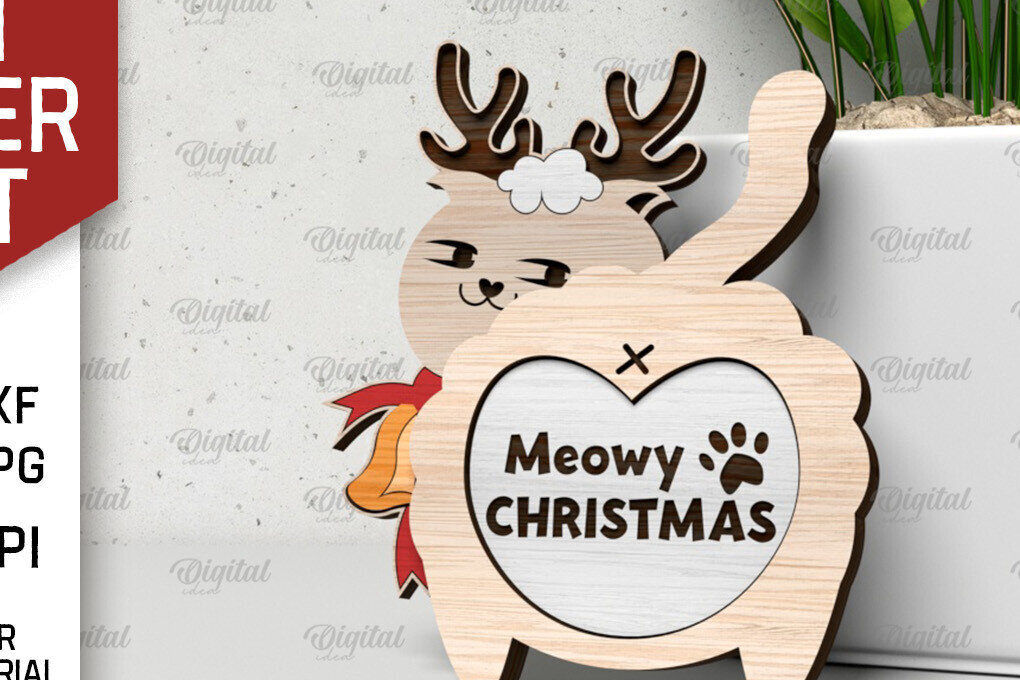 Σετ των 2 Intra απο ξύλο plywood 3mm-4mm πάχος Χριστουγεννιάτικο χαριτωμένο σχέδιο κοπής γάτας με λέιζερ Δίασταση 15x15 cm INTRAFABR-105054650