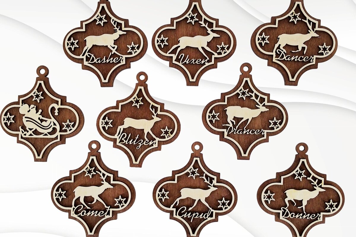 Σετ των 2 Intra απο ξύλο plywood 3mm-4mm πάχος Χριστουγεννιάτικη διακόσμηση,  Santa Deers Δίασταση 15x15 cm INTRAFABR-77879007