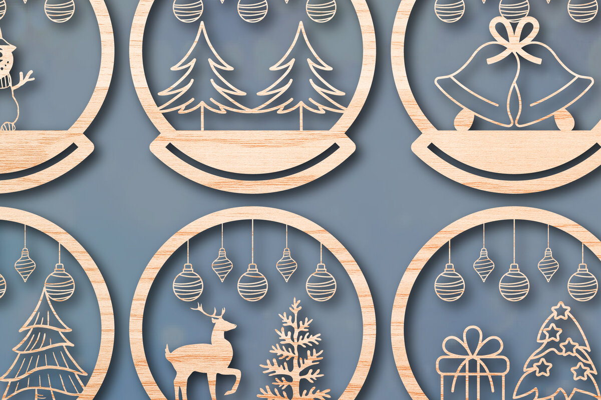 Σετ των 2 Intra απο ξύλο plywood 3mm-4mm πάχος Χριστουγεννιάτικο ντεκόρ Cut  Δίασταση 25x25 cm INTRAFABR-49651785