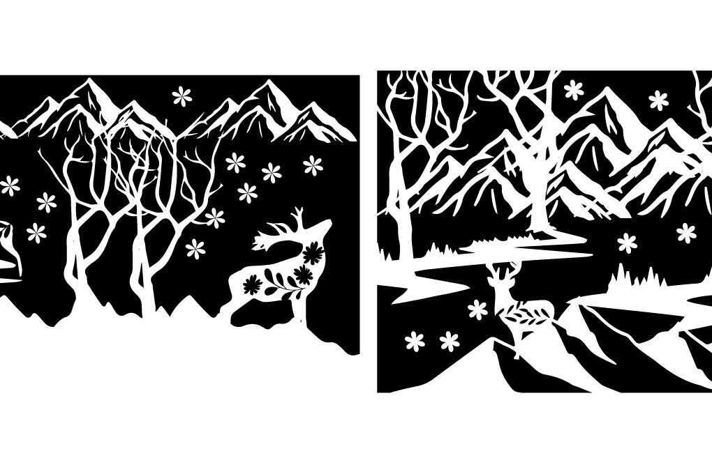 Σετ των 2 Intra απο ξύλο plywood 3mm-4mm πάχος Χριστουγεννιάτικη διακόσμηση βουνού φόντου Δίασταση 15x15 cm INTRAFABR-81740034