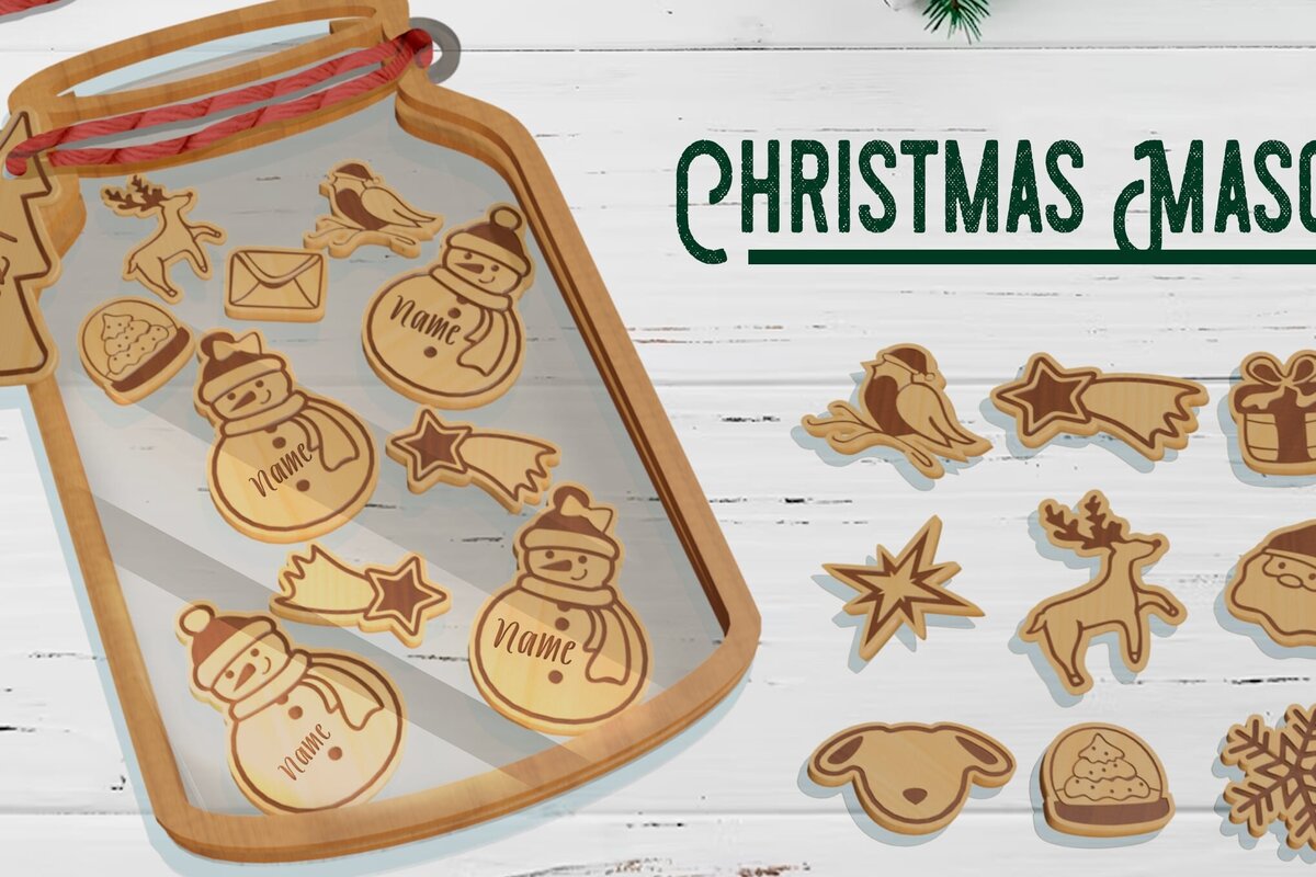 Σετ των 3 Intra απο ξύλο plywood 3mm-4mm πάχος Χριστουγεννιάτικη διακόσμηση . Mason Jar Δίασταση 15x15 cm INTRAFABR-80375646