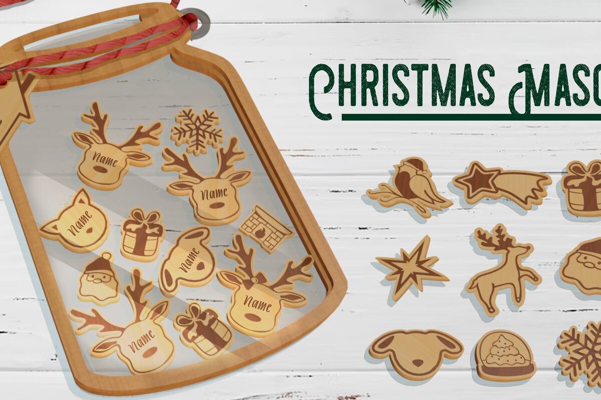 Σετ των 2 Intra απο ξύλο plywood 3mm-4mm πάχος Χριστουγεννιάτικη διακόσμηση . Mason Jar Δίασταση 15x15 cm INTRAFABR-80375617