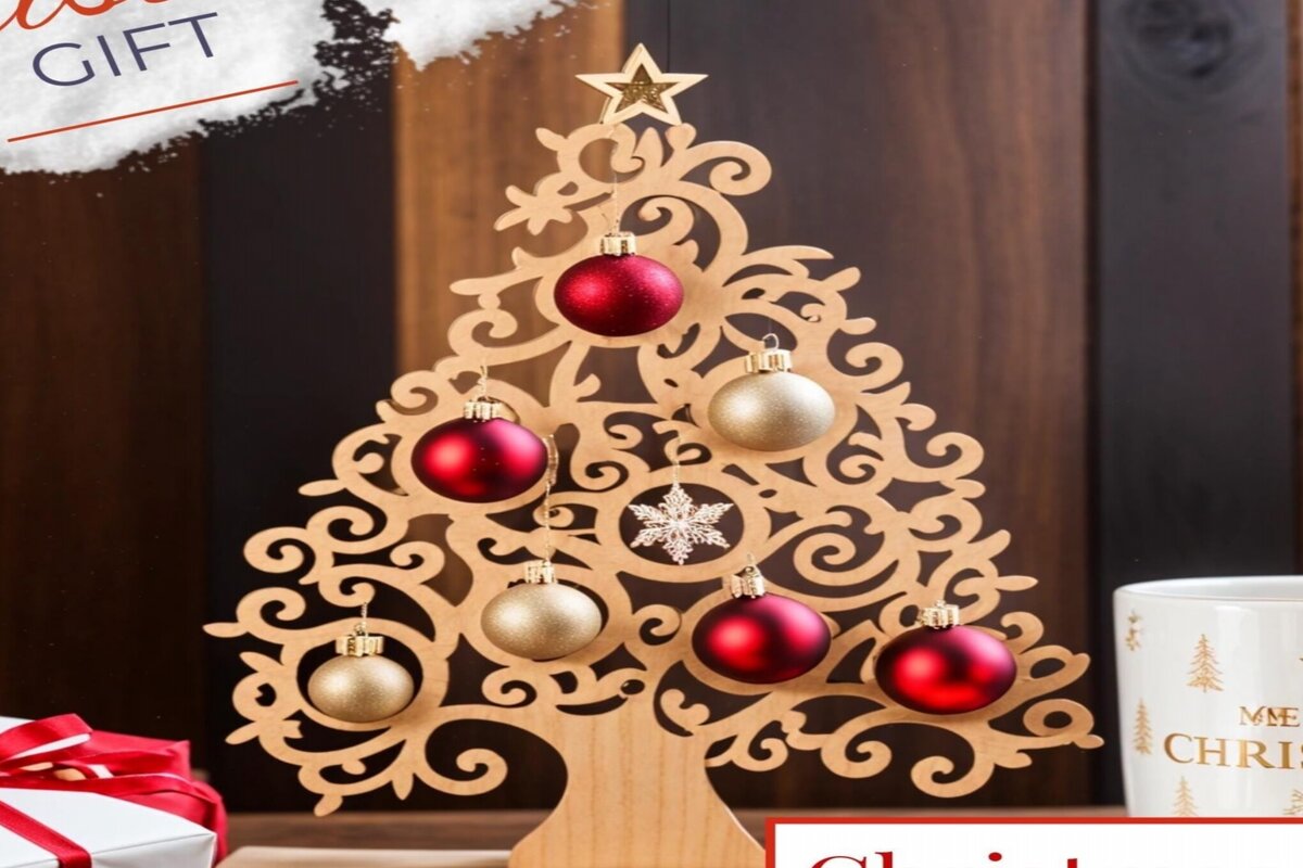 Σετ των 3 Intra απο ξύλο plywood 3mm-4mm πάχος Χριστουγεννιάτικη διακόσμηση Χριστουγεννιάτικο δέντρο Δίασταση 15x15 cm INTRAFABR-113818992