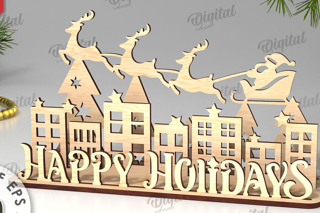 Σετ των 2 Intra απο ξύλο plywood 3mm-4mm πάχος Χριστουγεννιάτικη διακόσμηση σχέδιο κοπής με λέιζερ Δίασταση 15x15 cm INTRAFABR-109661083