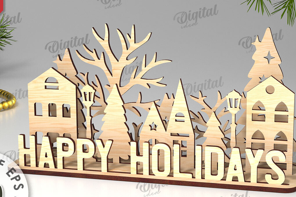 Σετ των 2 Intra απο ξύλο plywood 3mm-4mm πάχος Χριστουγεννιάτικη διακόσμηση σχέδιο κοπής με λέιζερ Δίασταση 15x15 cm INTRAFABR-109660720