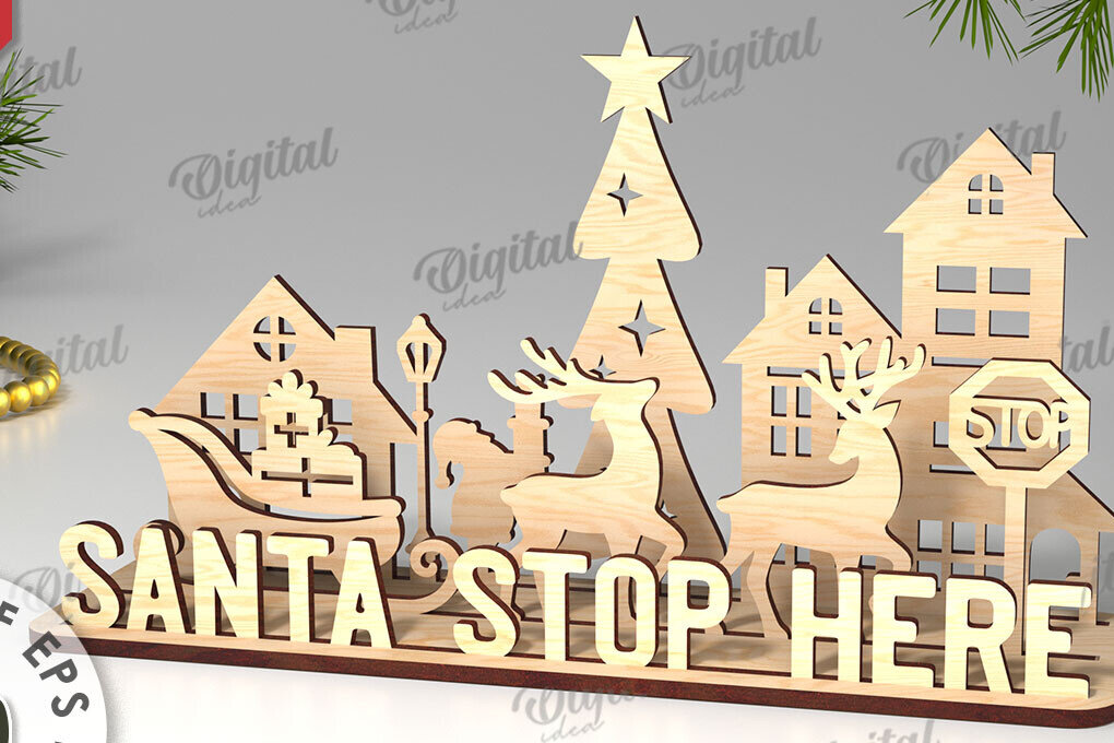 Σετ των 2 Intra απο ξύλο plywood 3mm-4mm πάχος Χριστουγεννιάτικη διακόσμηση σχέδιο κοπής με λέιζερ Δίασταση 15x15 cm INTRAFABR-109660769