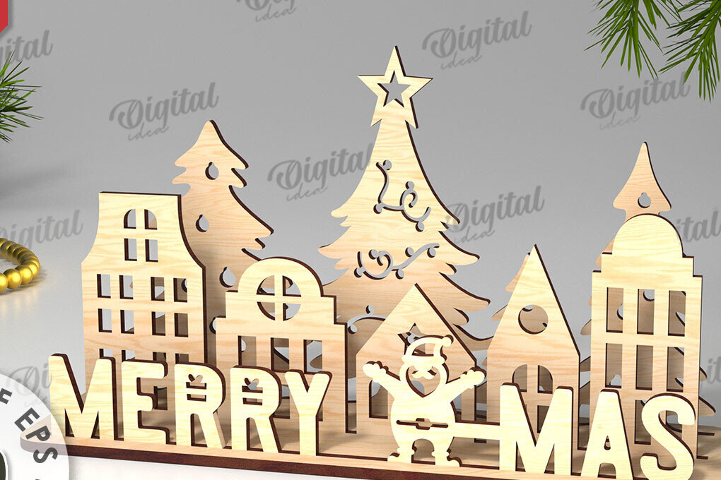 Σετ των 2 Intra απο ξύλο plywood 3mm-4mm πάχος Χριστουγεννιάτικη διακόσμηση σχέδιο κοπής με λέιζερ Δίασταση 15x15 cm INTRAFABR-109660895