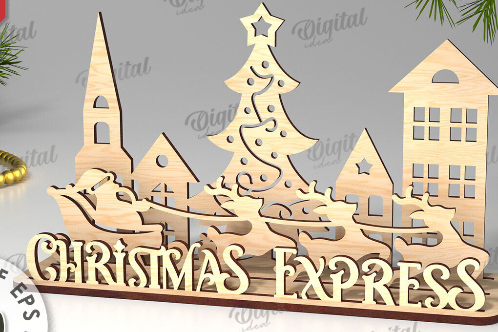 Σετ των 2 Intra απο ξύλο plywood 3mm-4mm πάχος Χριστουγεννιάτικη διακόσμηση σχέδιο κοπής με λέιζερ Δίασταση 15x15 cm INTRAFABR-109660962