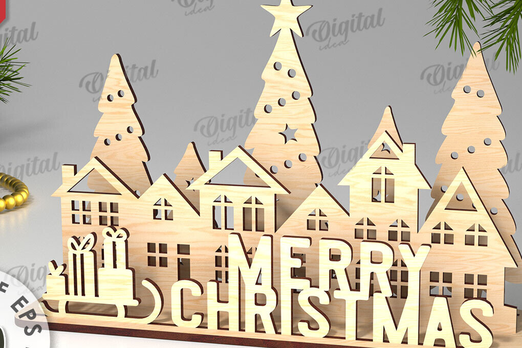 Σετ των 2 Intra απο ξύλο plywood 3mm-4mm πάχος Χριστουγεννιάτικη διακόσμηση σχέδιο κοπής με λέιζερ Δίασταση 15x15 cm INTRAFABR-109660993