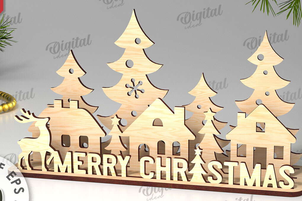 Σετ των 2 Intra απο ξύλο plywood 3mm-4mm πάχος Χριστουγεννιάτικη διακόσμηση σχέδιο κοπής με λέιζερ Δίασταση 15x15 cm INTRAFABR-109661054