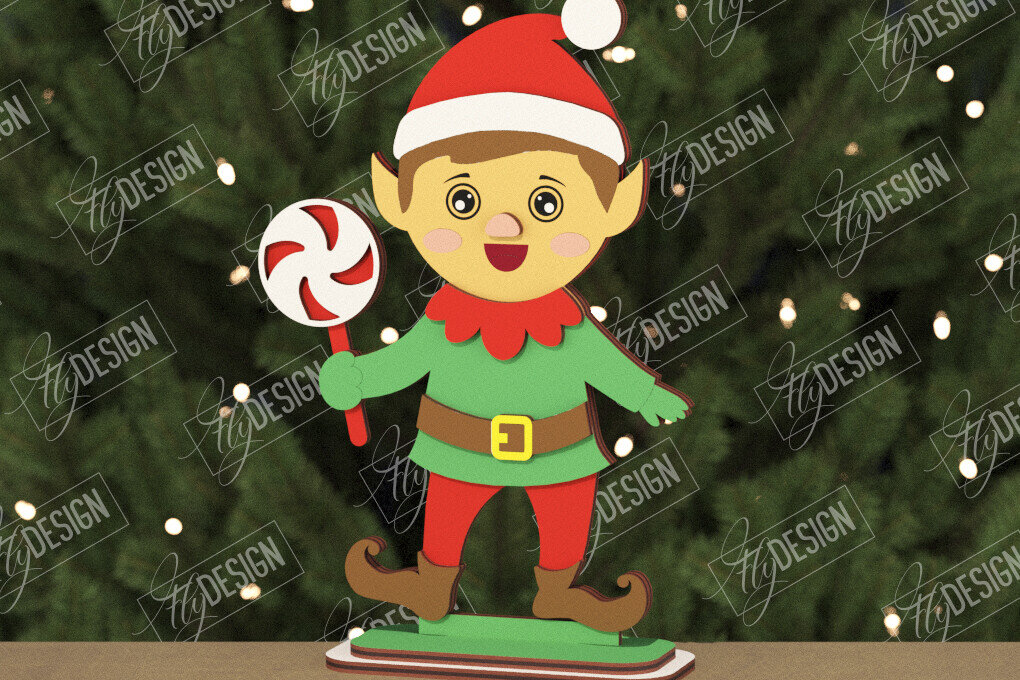 Σετ των 3 Intra απο ξύλο plywood 3mm-4mm πάχος Χριστουγεννιάτικα στολίδια | Ειδώλιο Ξωτικό Δίασταση 8x8 cm INTRAFABR-106662520