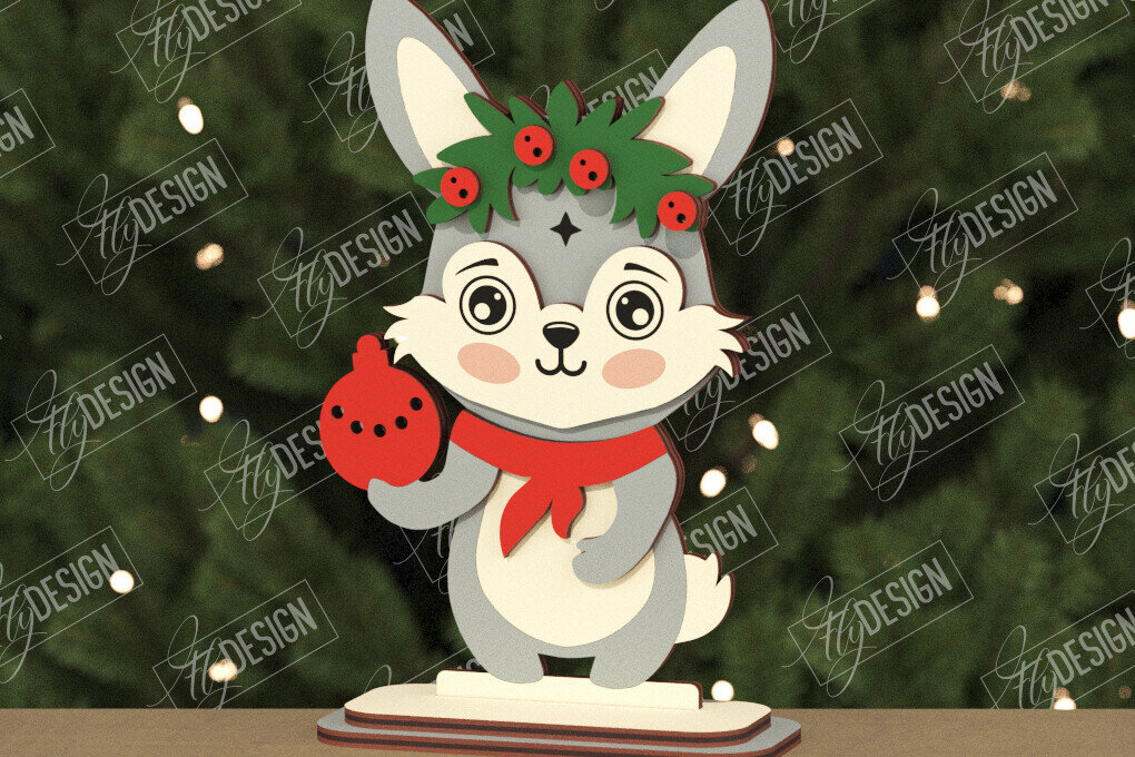 Σετ των 3 Intra απο ξύλο plywood 3mm-4mm πάχος Χριστουγεννιάτικα στολίδια | Ειδώλιο Λαγός Δίασταση 8x8 cm INTRAFABR-106662364