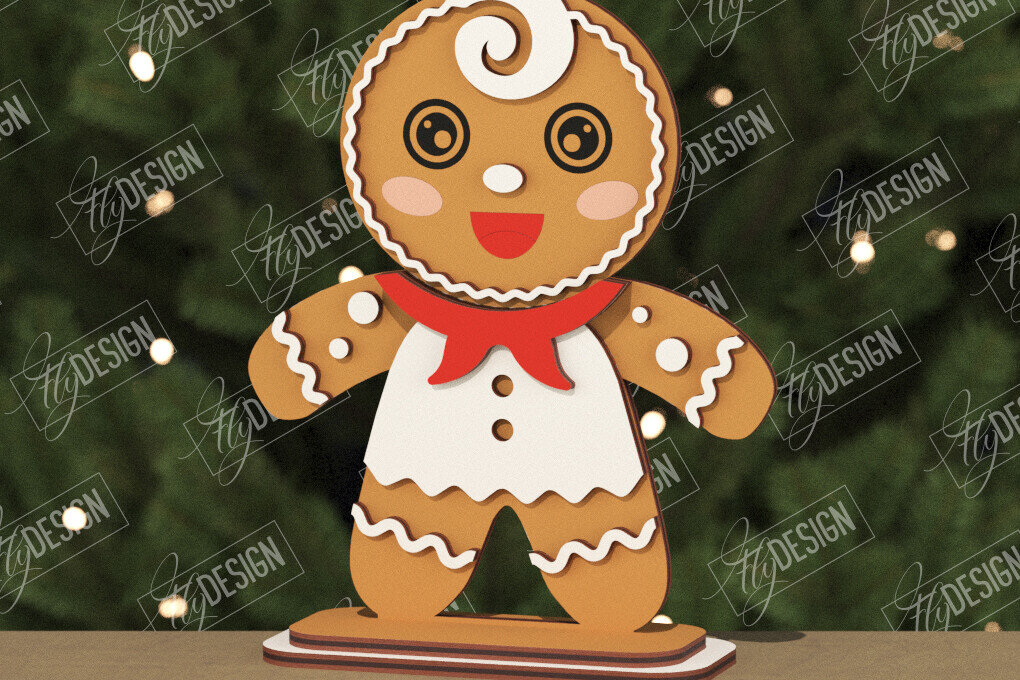 Σετ των 3 Intra απο ξύλο plywood 3mm-4mm πάχος Χριστουγεννιάτικα στολίδια | Gingerbread |CNC Δίασταση 8x8 cm INTRAFABR-106662504