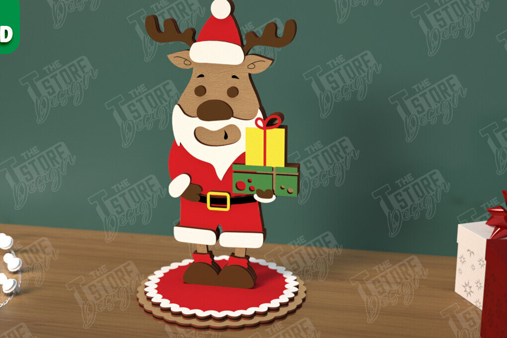 Σετ των 3 Intra απο ξύλο plywood 3mm-4mm πάχος Χριστουγεννιάτικα στολίδια | Επιτραπέζιο ειδώλιο Δίασταση 8x8 cm INTRAFABR-106886380