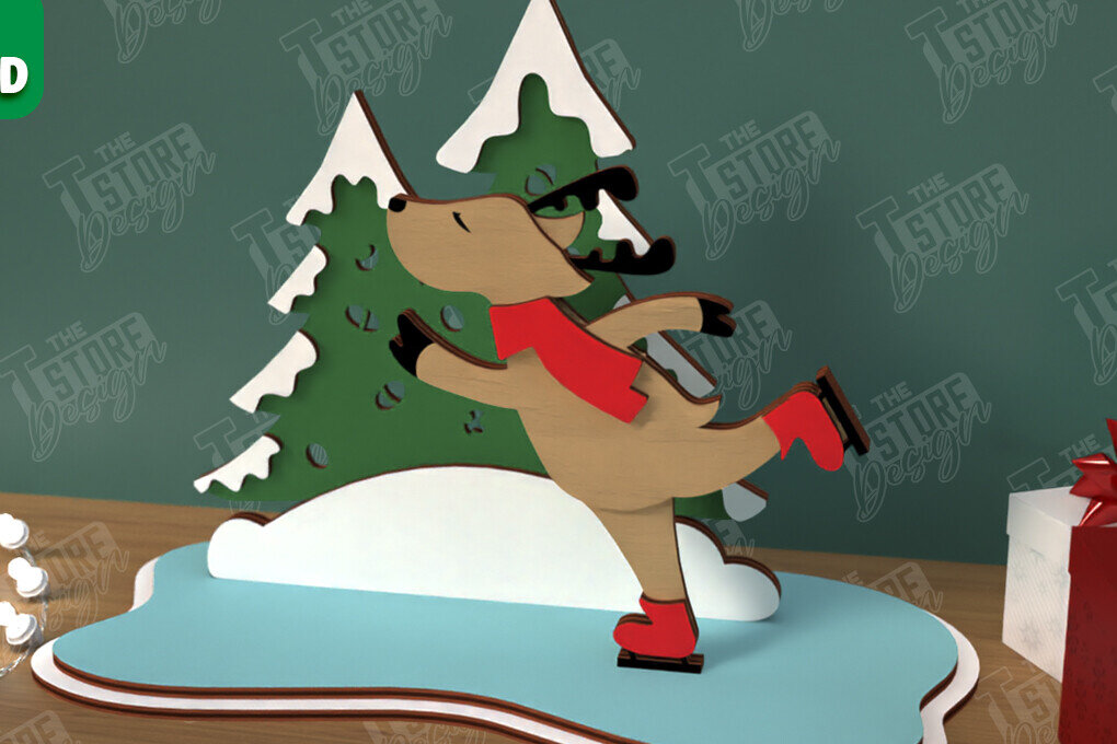 Σετ των 3 Intra απο ξύλο plywood 3mm-4mm πάχος Χριστουγεννιάτικα στολίδια | Επιτραπέζιο ειδώλιο Δίασταση 8x8 cm INTRAFABR-106886374