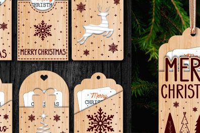 Σετ των 2 Intra απο ξύλο plywood 3mm-4mm πάχος Χριστουγεννιάτικες Διακοσμητικές Δωροκάρτες Δίασταση 15x15 cm INTRAFABR-77142727