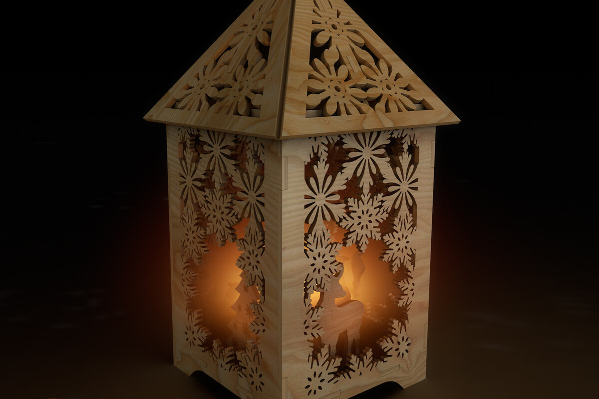 Σετ των 2 Intra απο ξύλο plywood 3mm-4mm πάχος Χριστουγεννιάτικο Διακοσμητικό Ξύλο Φαναράκι Δίασταση 15x15 cm INTRAFABR-108996685