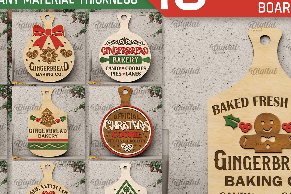 Σετ των 2 Intra απο ξύλο plywood 3mm-4mm πάχος Χριστουγεννιάτικες διακοσμητικές μίνι σανίδες κοπής Δίασταση 15x15 cm INTRAFABR-105509955