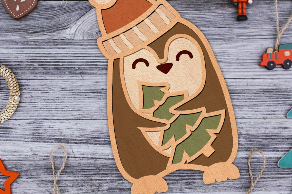 Σετ των 3 Intra απο ξύλο plywood 3mm-4mm πάχος Χριστουγεννιάτικο διακοσμητικό πρότυπο πιγκουίνου Δίασταση 3x5 cm INTRAFABR-108625580