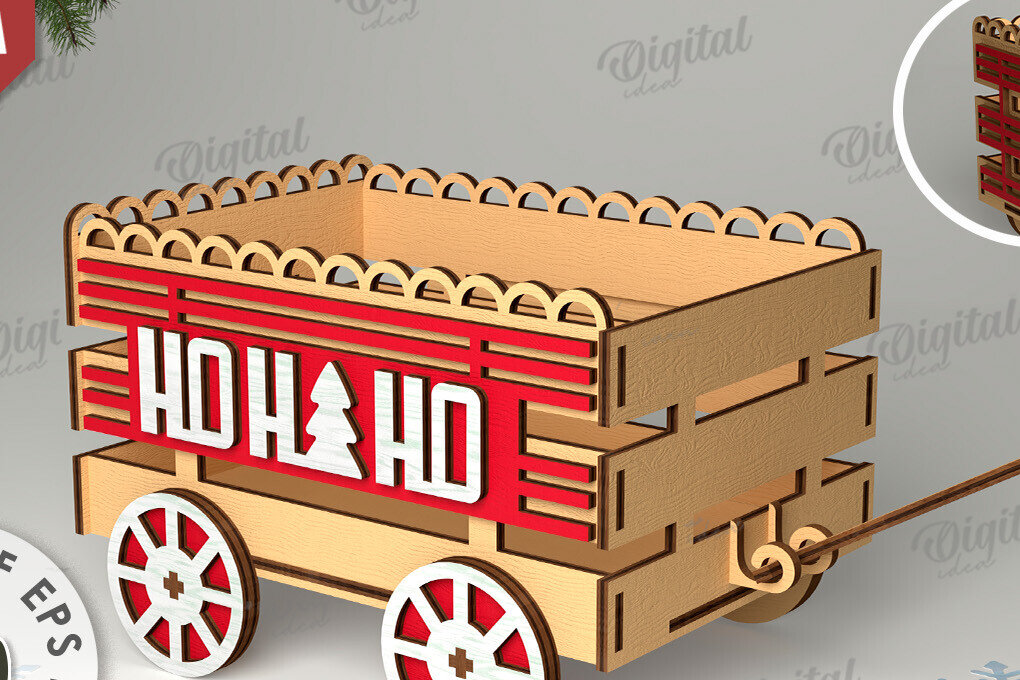 Σετ των 2 Intra απο ξύλο plywood 3mm-4mm πάχος Χριστουγεννιάτικο διακοσμητικό βαγόνι κοπής με λέιζερ Δίασταση 15x15 cm INTRAFABR-109769449