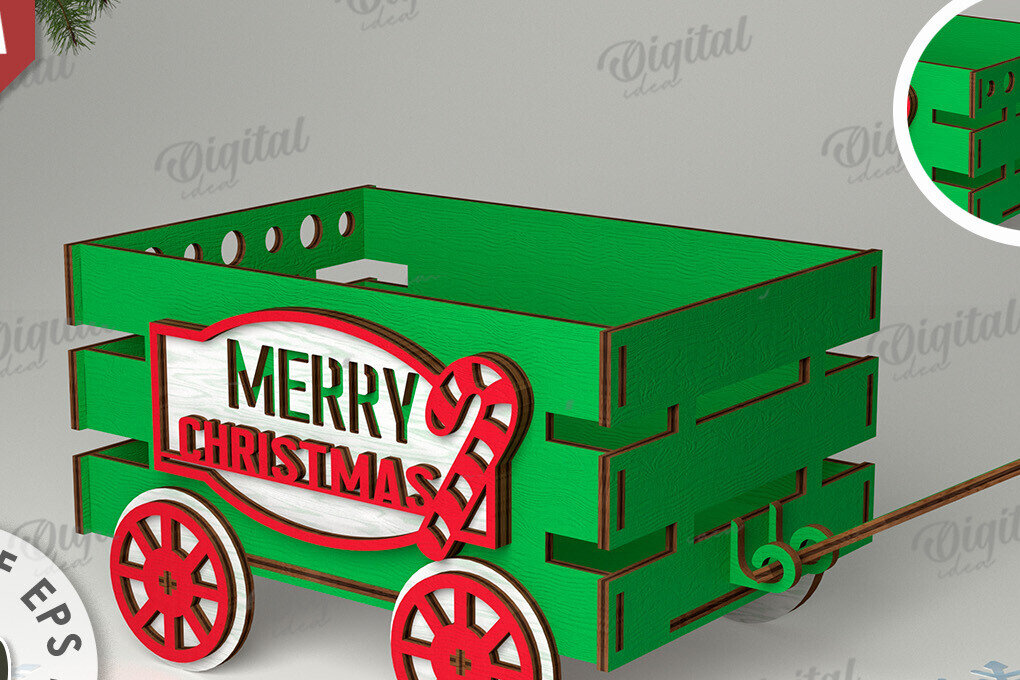 Σετ των 2 Intra απο ξύλο plywood 3mm-4mm πάχος Χριστουγεννιάτικο διακοσμητικό βαγόνι κοπής με λέιζερ Δίασταση 15x15 cm INTRAFABR-109769527