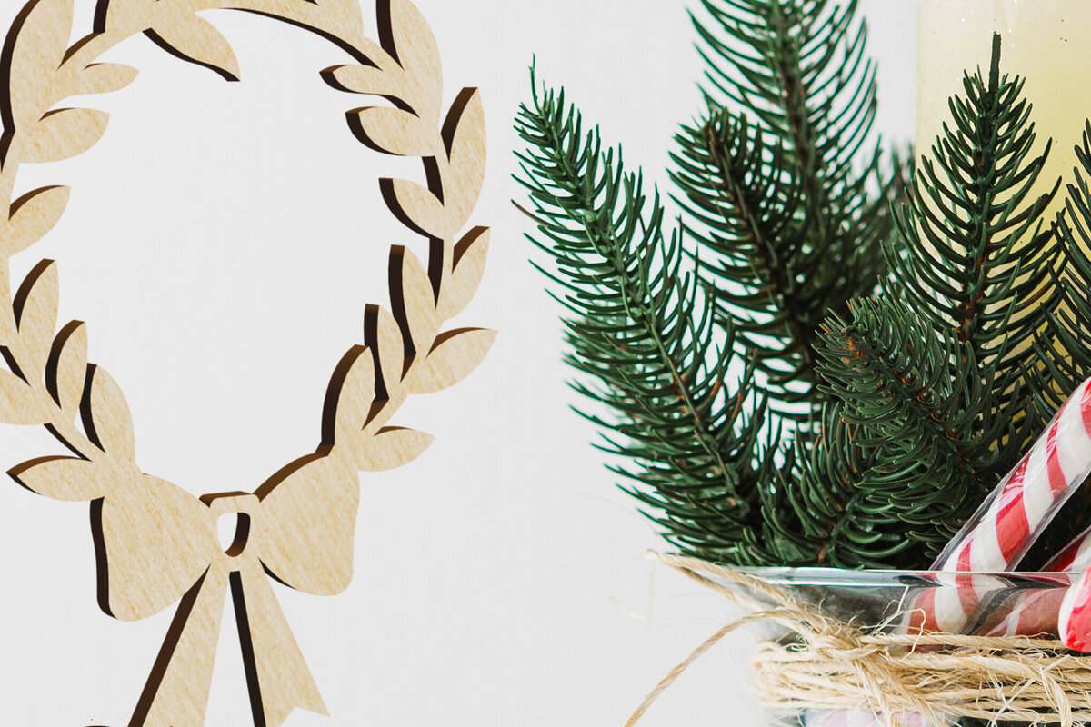 Σετ των 3 Intra απο ξύλο plywood 3mm-4mm πάχος Χριστουγεννιάτικο διακοσμητικό παιχνίδι δέντρου στεφάνι Δίασταση 3x3 cm INTRAFABR-108124140