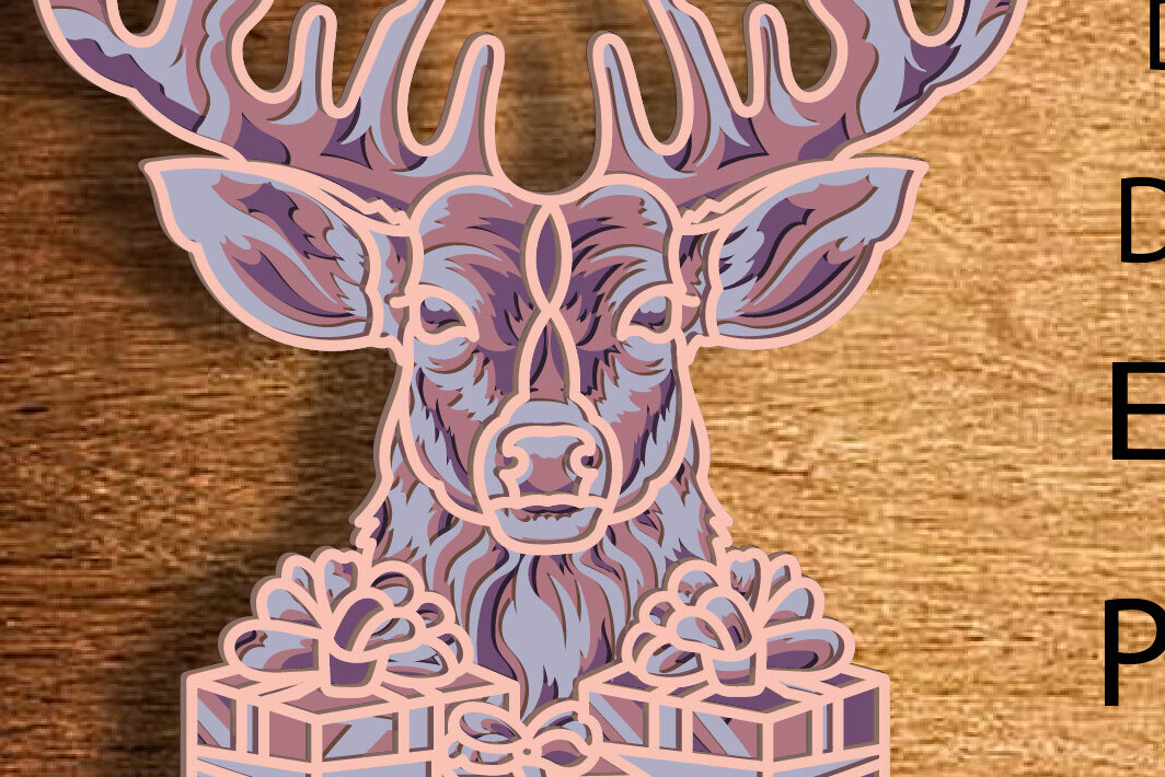 Σετ των 2 Intra απο ξύλο plywood 3mm-4mm πάχος Christmas Deer 3D Layered , Digital Δίασταση 15x15 cm INTRAFABR-81137195