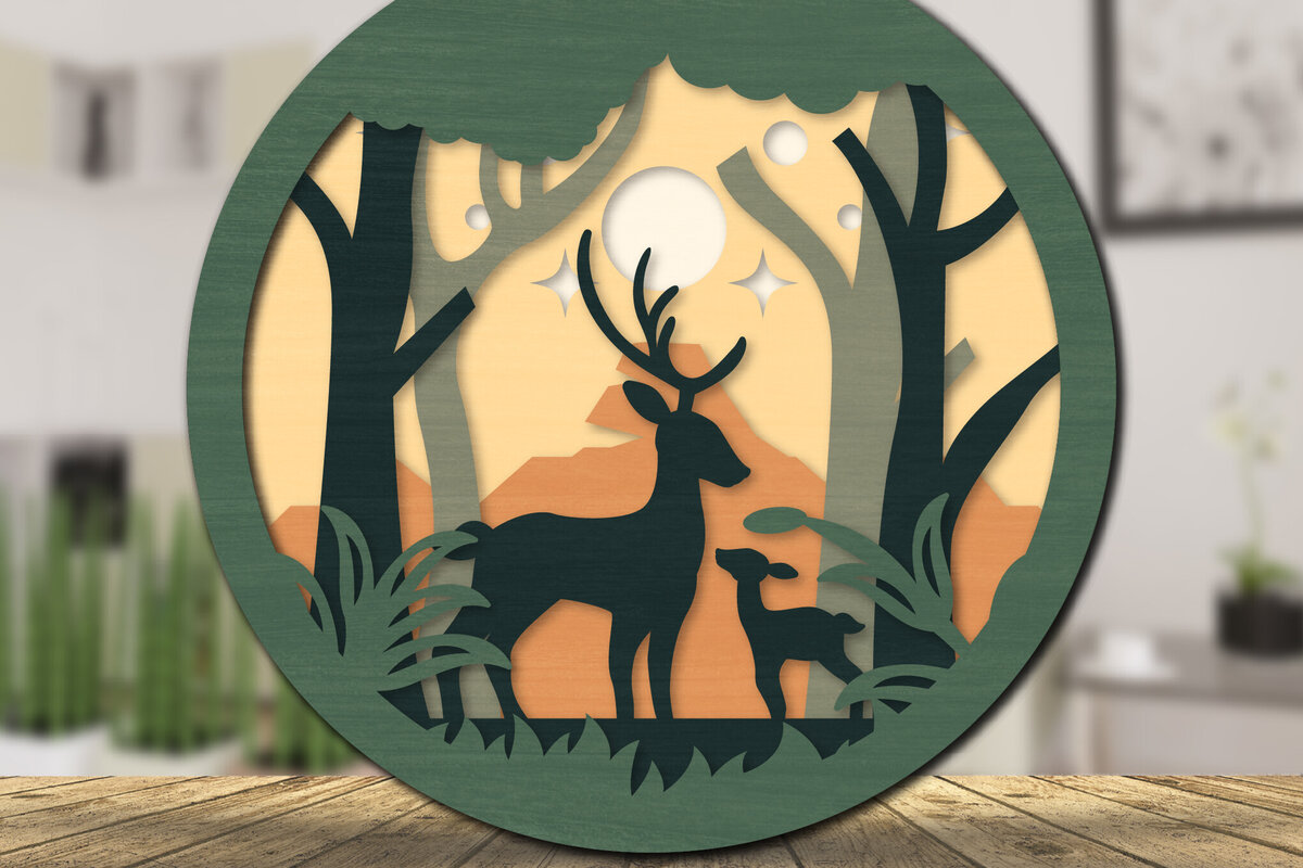 Intra απο ξύλο plywood 3mm-4mm πάχος Χριστουγεννιάτικο Ελάφι 3D στρογγυλό cu Δίασταση 30x20 cm INTRAFABR-111162141