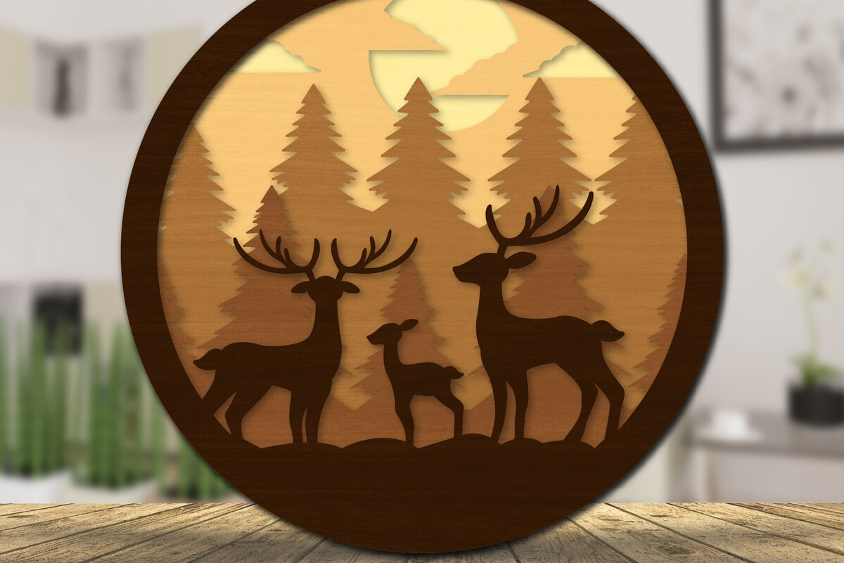 Intra απο ξύλο plywood 3mm-4mm πάχος Χριστουγεννιάτικο Ελάφι 3D στρογγυλό cu Δίασταση 30x20 cm INTRAFABR-111162169