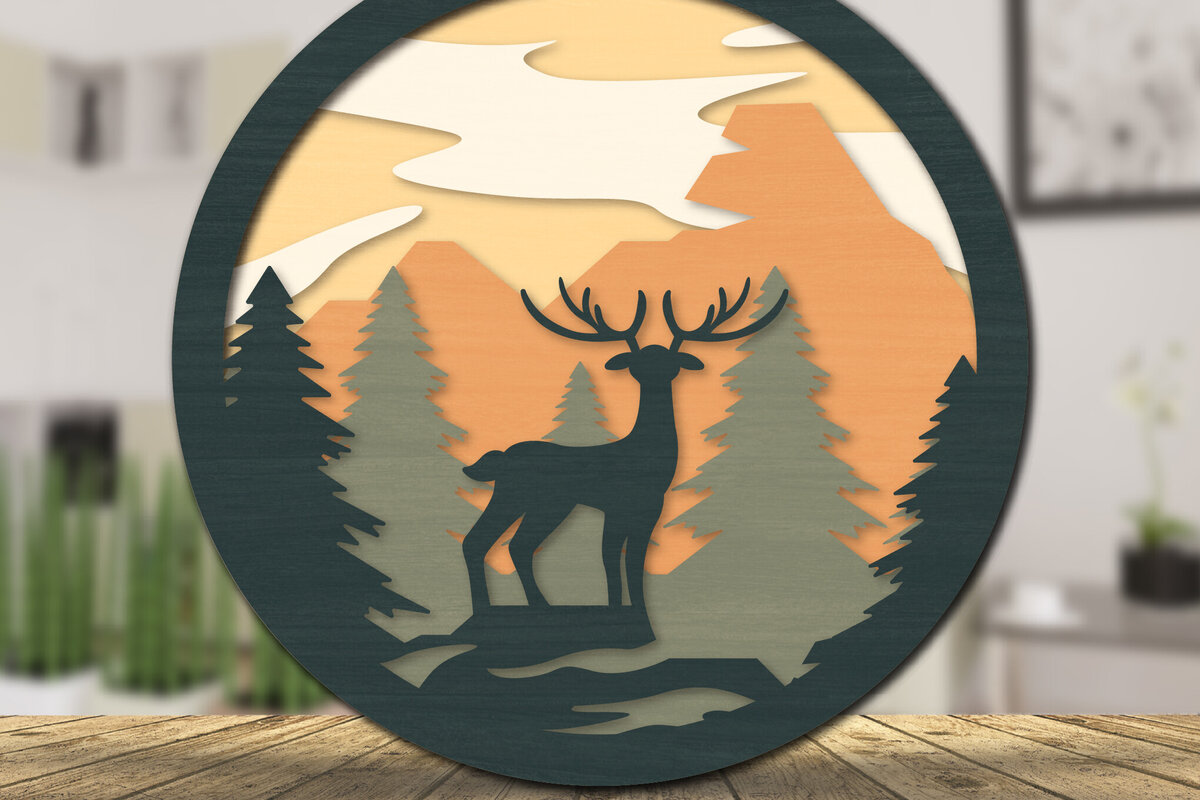 Intra απο ξύλο plywood 3mm-4mm πάχος Χριστουγεννιάτικο Ελάφι 3D στρογγυλό cu Δίασταση 30x20 cm INTRAFABR-111162193