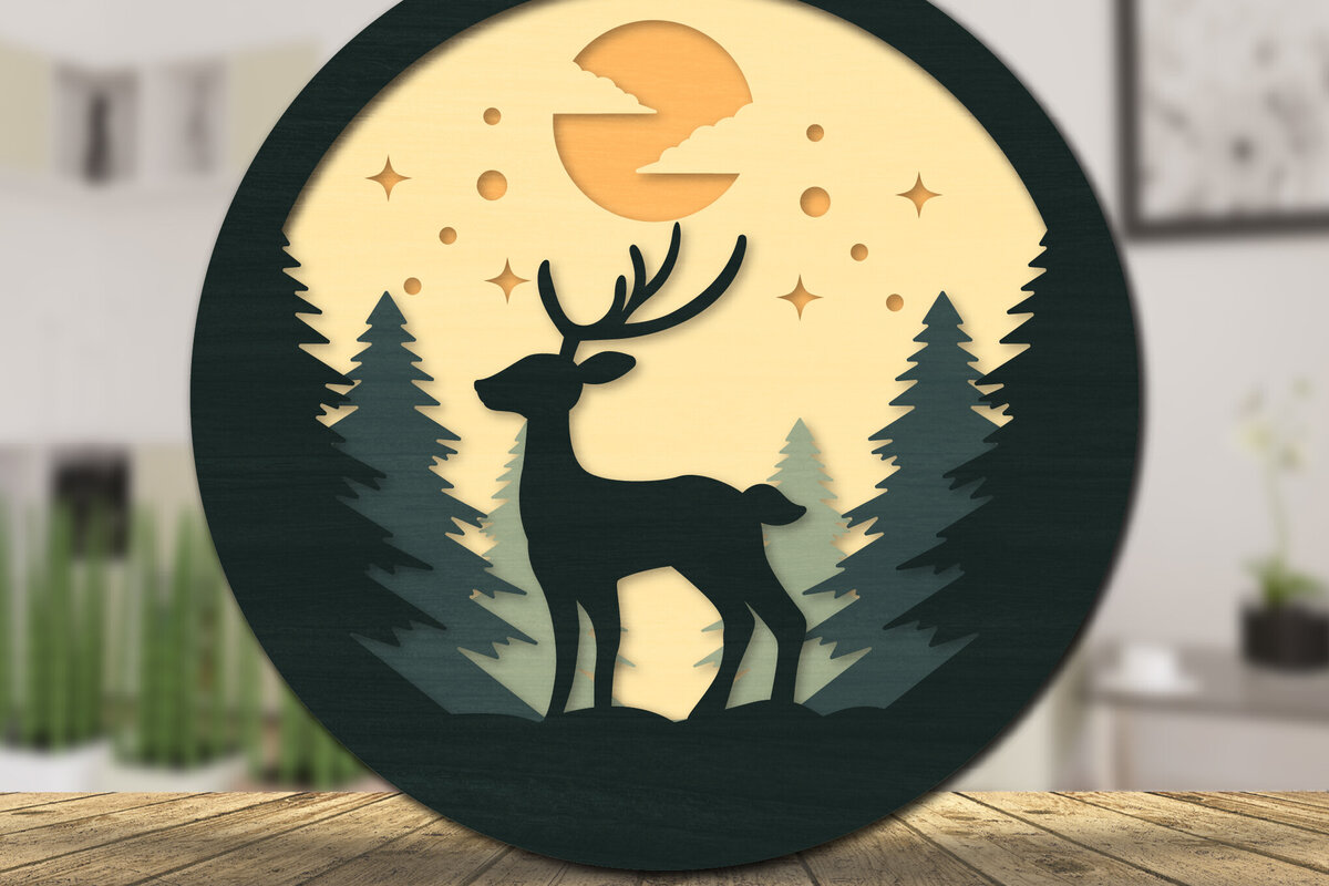 Intra απο ξύλο plywood 3mm-4mm πάχος Χριστουγεννιάτικο Ελάφι 3D στρογγυλό cu Δίασταση 30x20 cm INTRAFABR-111162220