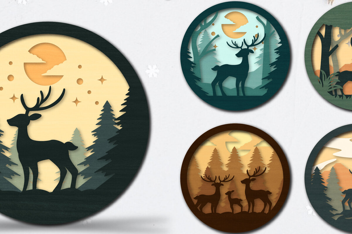 Intra απο ξύλο plywood 3mm-4mm πάχος Χριστουγεννιάτικο Ελάφι 3D στρογγυλό cu Δίασταση 30x20 cm INTRAFABR-111164128