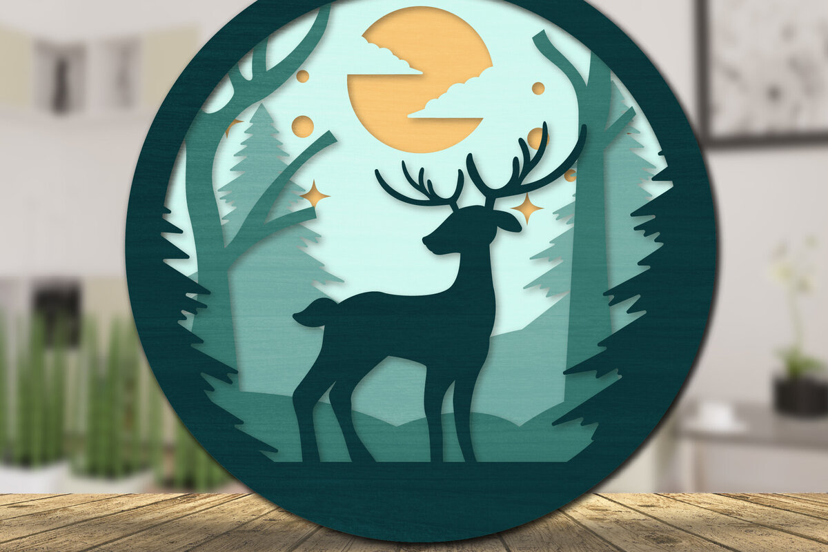 Intra απο ξύλο plywood 3mm-4mm πάχος Χριστουγεννιάτικο Ελάφι 3D στρογγυλό cu Δίασταση 30x20 cm INTRAFABR-111162108