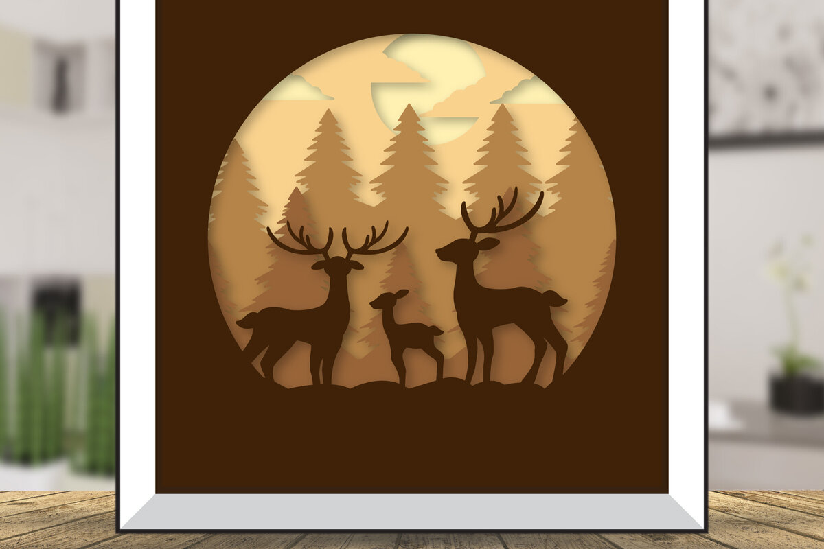 Σετ των 2 Intra απο ξύλο plywood 3mm-4mm πάχος Christmas Deer 3D Shadowbox Layered Δίασταση 15x15 cm INTRAFABR-111081762