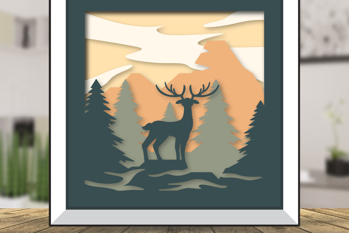 Intra απο ξύλο plywood 3mm-4mm πάχος Christmas Deer 3D Shadowbox Layered Δίασταση 15x15 cm INTRAFABR-111082107