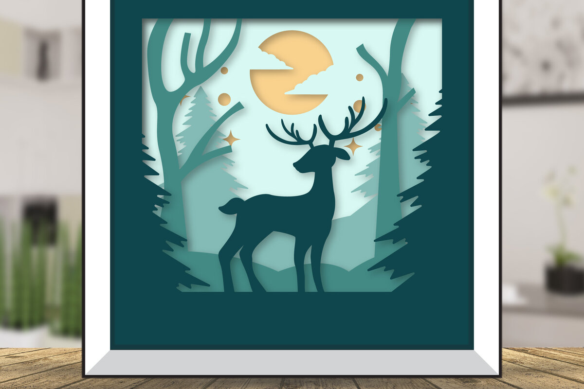 Σετ των 3 Intra απο ξύλο plywood 3mm-4mm πάχος Christmas Deer 3D Shadowbox Layered Δίασταση 15x15 cm INTRAFABR-111081713