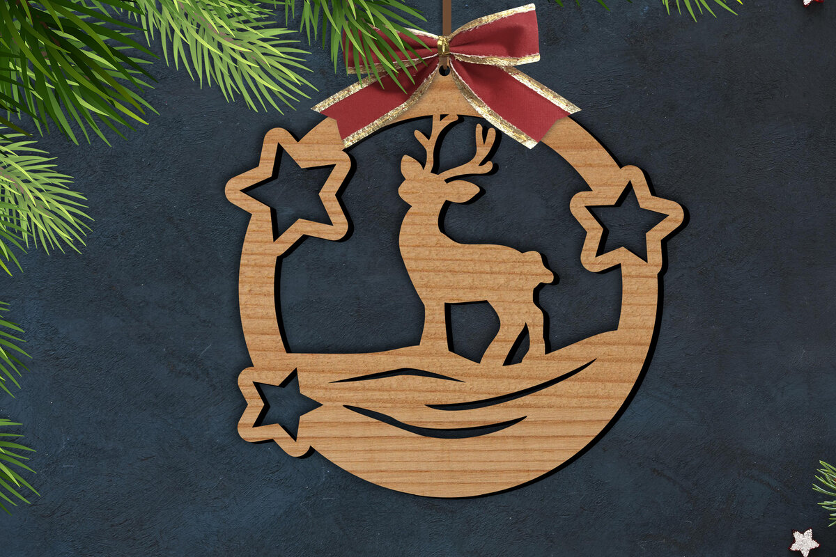 Σετ των 2 Intra απο ξύλο plywood 3mm-4mm πάχος Χριστουγεννιάτικη Μπάλα ελαφιών | Cut Δίασταση 15x15 cm INTRAFABR-76134843