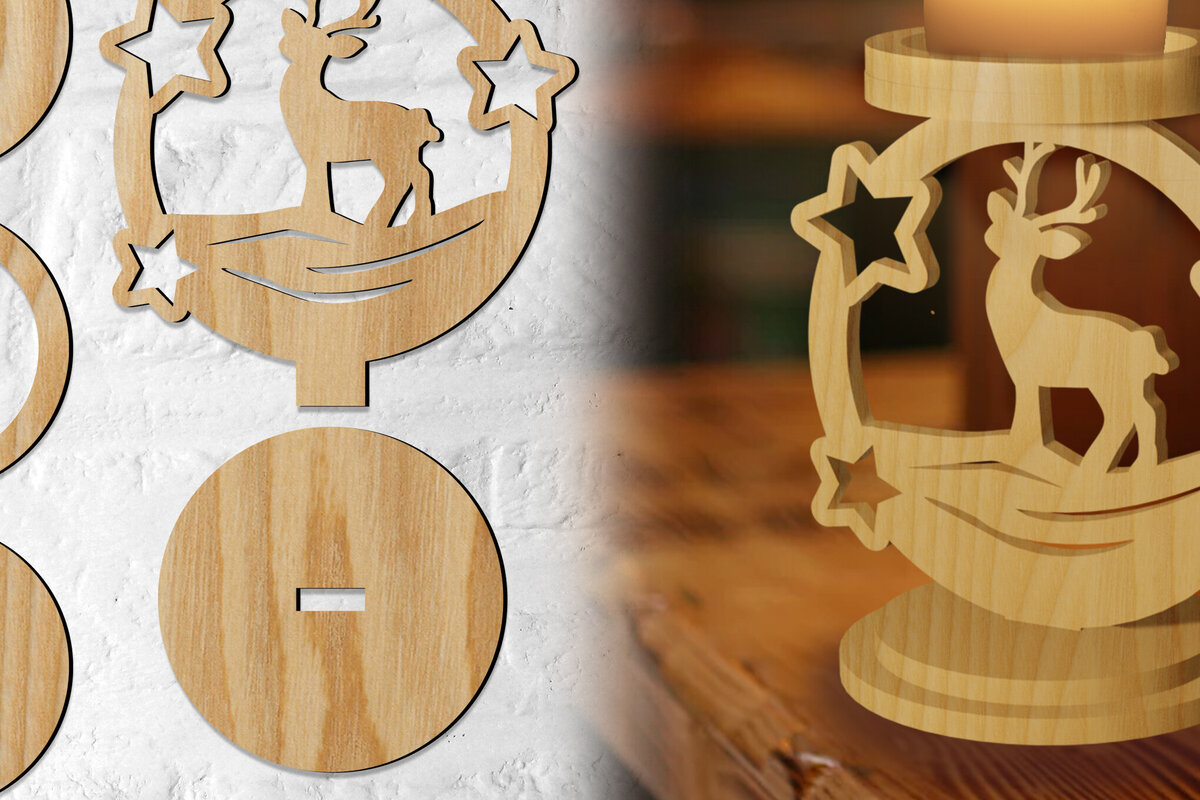 Σετ των 2 Intra απο ξύλο plywood 3mm-4mm πάχος Χριστουγεννιάτικη λαμπάδα ελαφιού | Χριστούγεννα Δίασταση 15x15 cm INTRAFABR-77070164