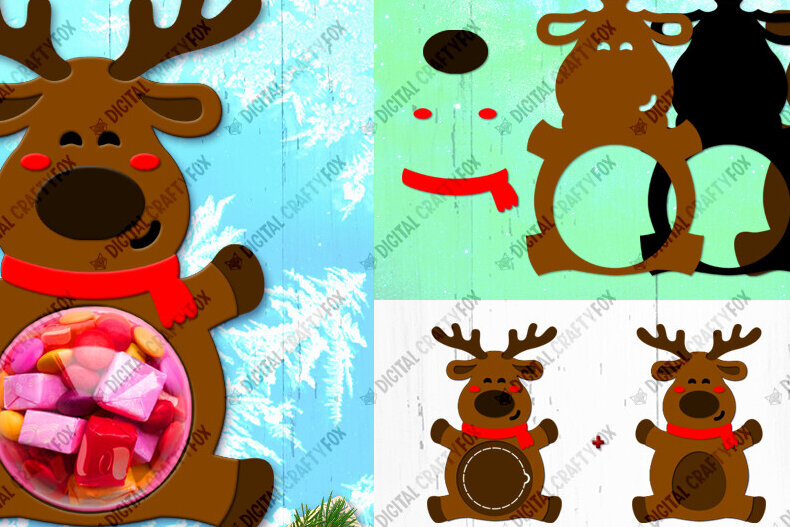 Σετ των 2 Intra απο ξύλο plywood 3mm-4mm πάχος Χριστουγεννιάτικο Deer Candy Dome, τρισδιάστατο στολίδι Δίασταση 14x14 cm INTRAFABR-79991500