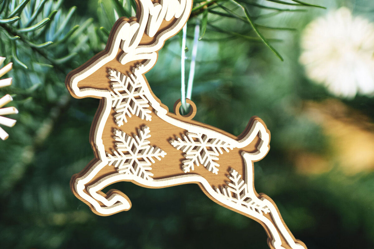 Σετ των 3 Intra απο ξύλο plywood 3mm-4mm πάχος Χριστουγεννιάτικη διακόσμηση ελαφιών Δίασταση 4x4 cm INTRAFABR-84509423