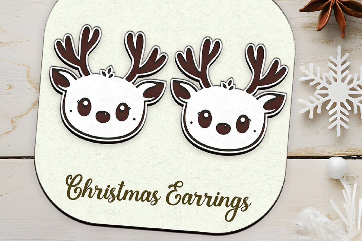 Σετ των 3 Intra απο ξύλο plywood 3mm-4mm πάχος Χριστουγεννιάτικα σκουλαρίκια κομμένα με λέιζερ κεφάλι ελαφιού. Δίασταση 4x4 cm INTRAFABR-110147602