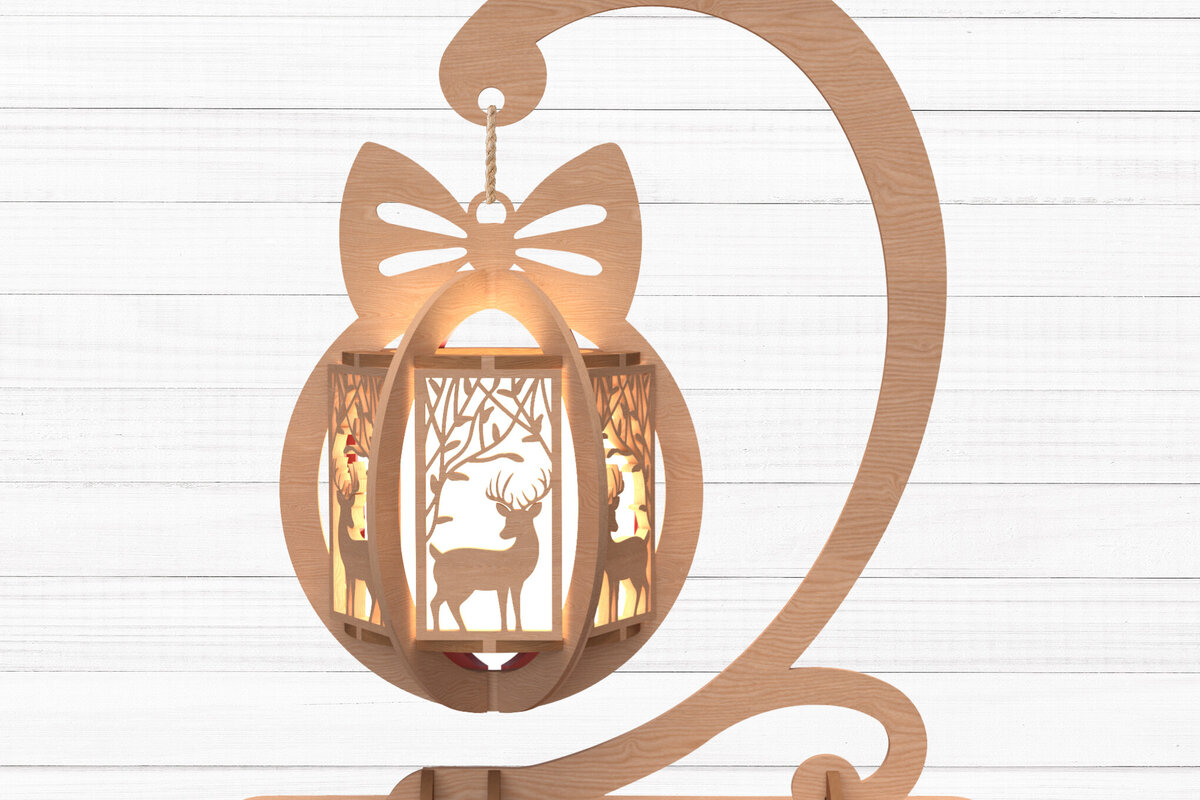 Intra απο ξύλο plywood 3mm-4mm πάχος Χριστουγεννιάτικο φανάρι ελαφιού με βάση Δίασταση 30x20 cm INTRAFABR-109860360