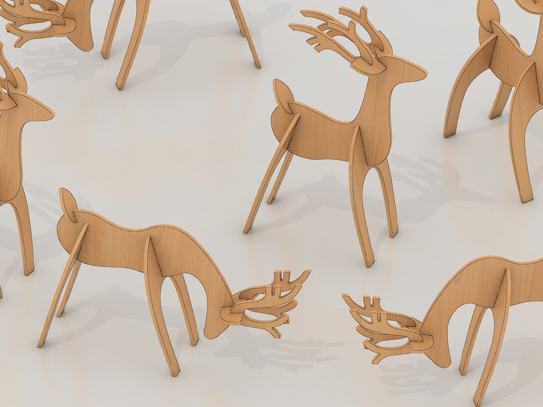 Σετ των 2 Intra απο ξύλο plywood 3mm-4mm πάχος Christmas Deer  Cutting 126 Δίασταση 15x15 cm INTRAFABR-60942273