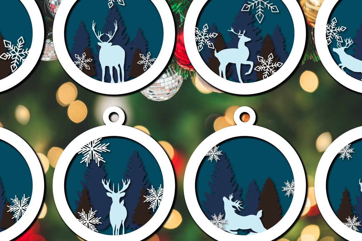 Σετ των 3 Intra απο ξύλο plywood 3mm-4mm πάχος Χριστουγεννιάτικου Στολίδι με Στρώμα Ελαφιού Δίασταση 8x8 cm INTRAFABR-35955464